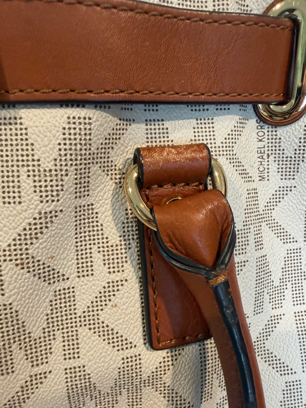 Michael Kors Beige & Brown MK Logo Satchel with Gold Hardware - Picture 7 of 12